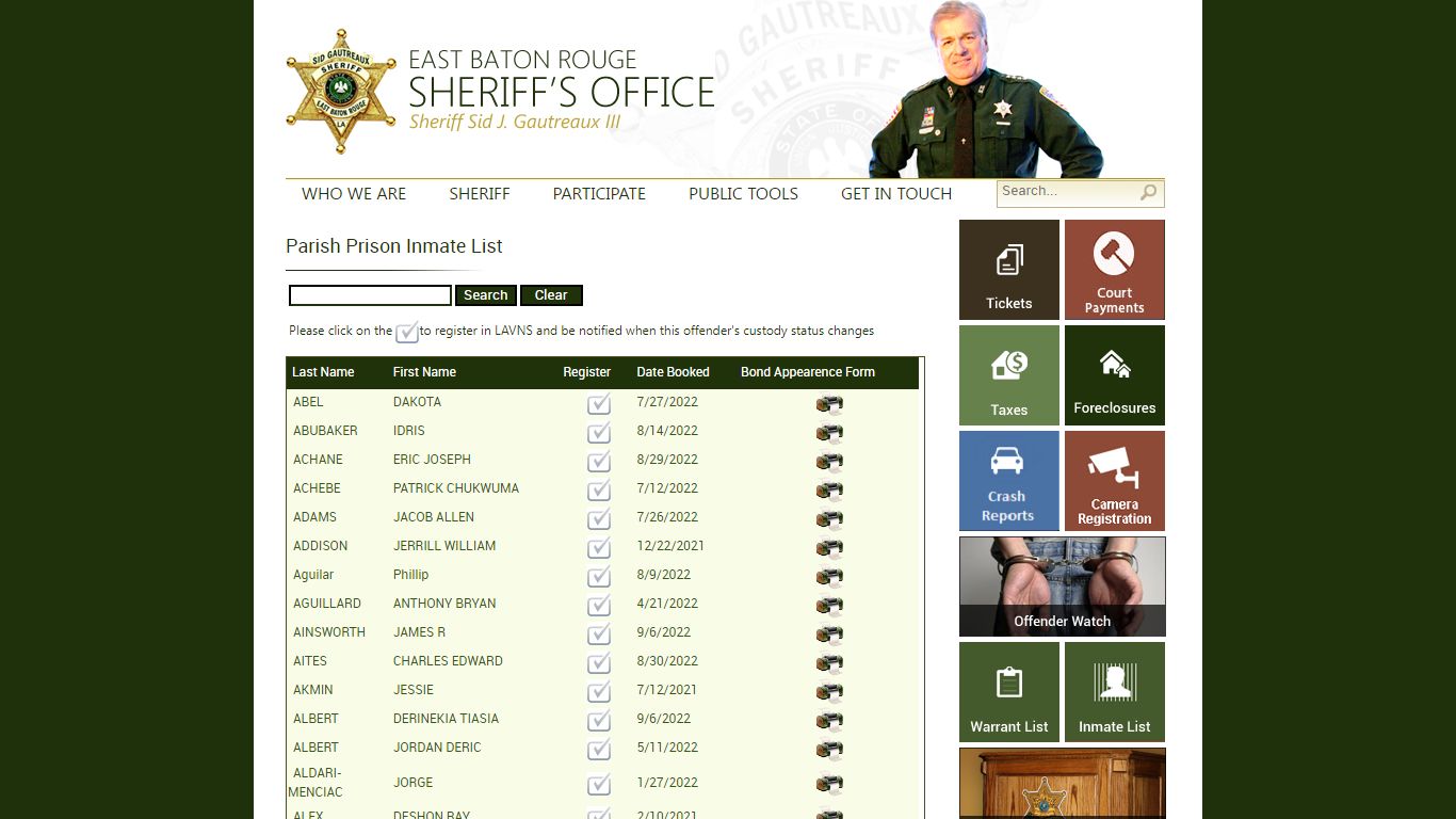 EBR Sheriff's Office > Parish Prison Inmate List > PrisonInmateListApp